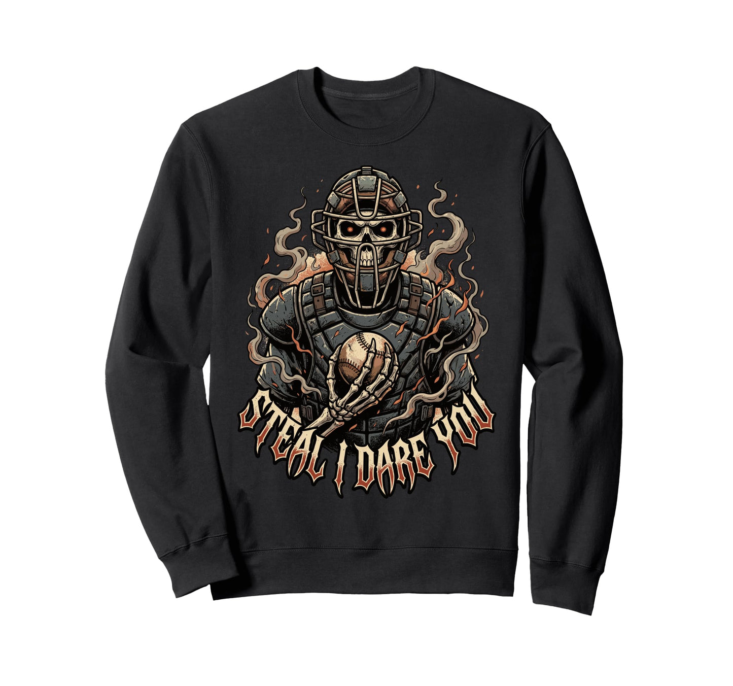 Gritty Skeleton Catcher Baseball Sweatshirt - Aesthetic Graphic for Adults - T-Shirt, Sweatshirt, Hoodie