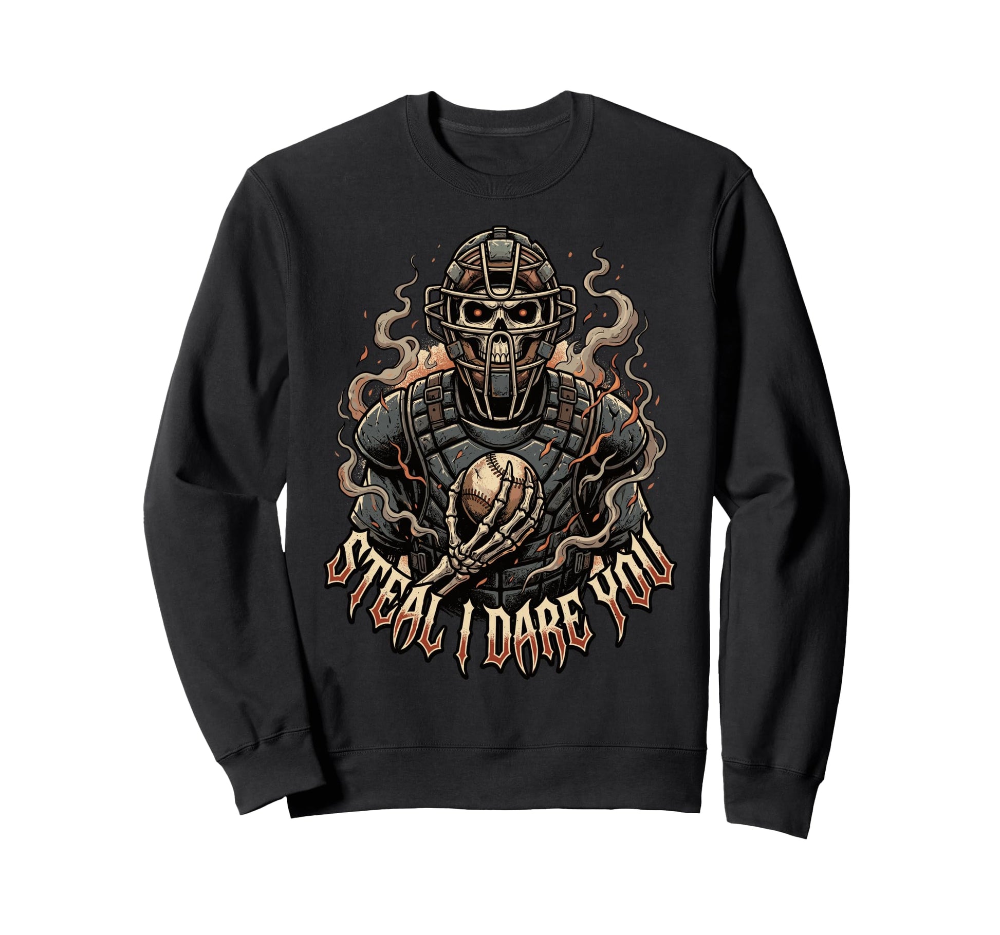 Gritty Skeleton Catcher Baseball Sweatshirt - Aesthetic Graphic for Adults - T-Shirt, Sweatshirt, Hoodie