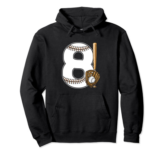 Baseball Birthday 8Th Birthday Party Hoodie - Minimalist Print Men Women - T-Shirt, Sweatshirt, Hoodie