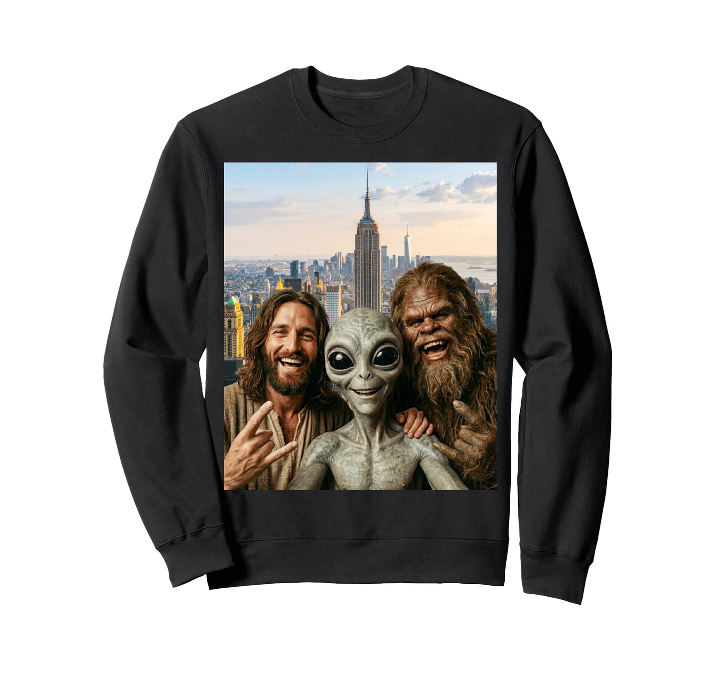 Funny Bigfoot Alien Jesus Rock Sweatshirt - Casual Everyday Wear Men Women - T-Shirt, Sweatshirt, Hoodie