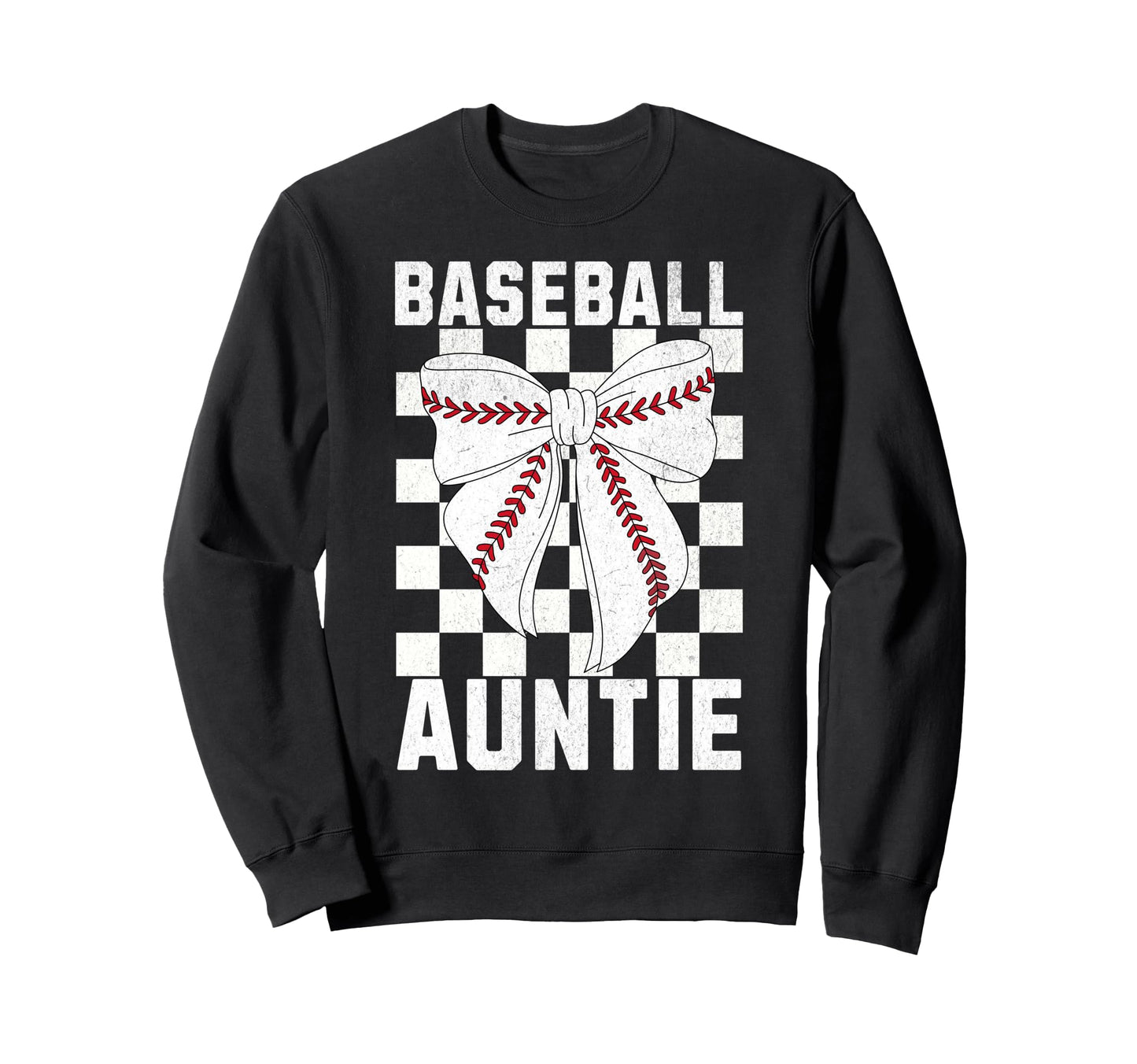 Baseball Aunt Coquette Bow Checkered Sweatshirt - Trendy Graphic Unisex - T-Shirt, Sweatshirt, Hoodie
