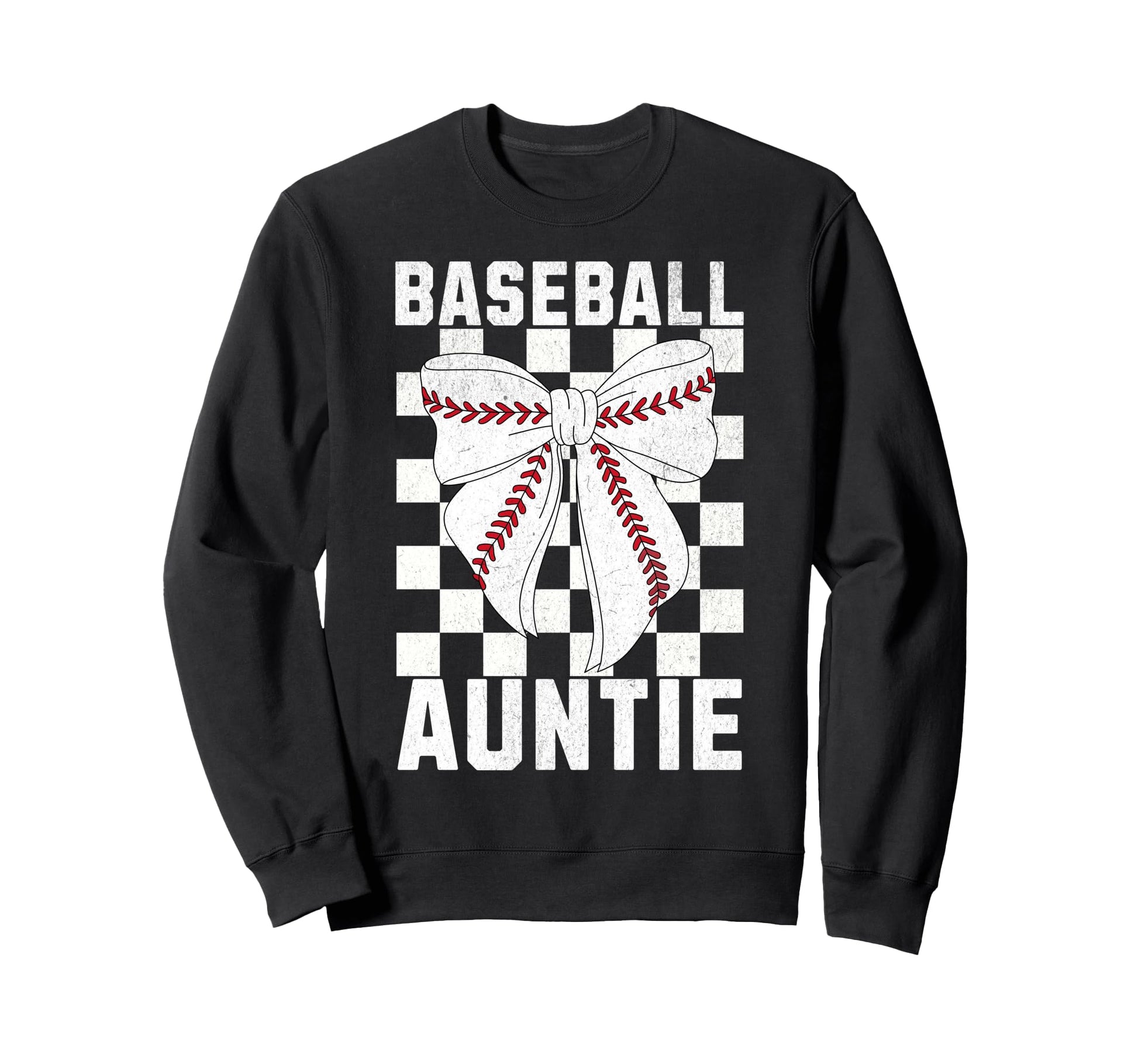 Baseball Aunt Coquette Bow Checkered Sweatshirt - Trendy Graphic Unisex - T-Shirt, Sweatshirt, Hoodie