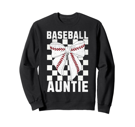 Baseball Aunt Coquette Bow Checkered Sweatshirt - Trendy Graphic Unisex - T-Shirt, Sweatshirt, Hoodie