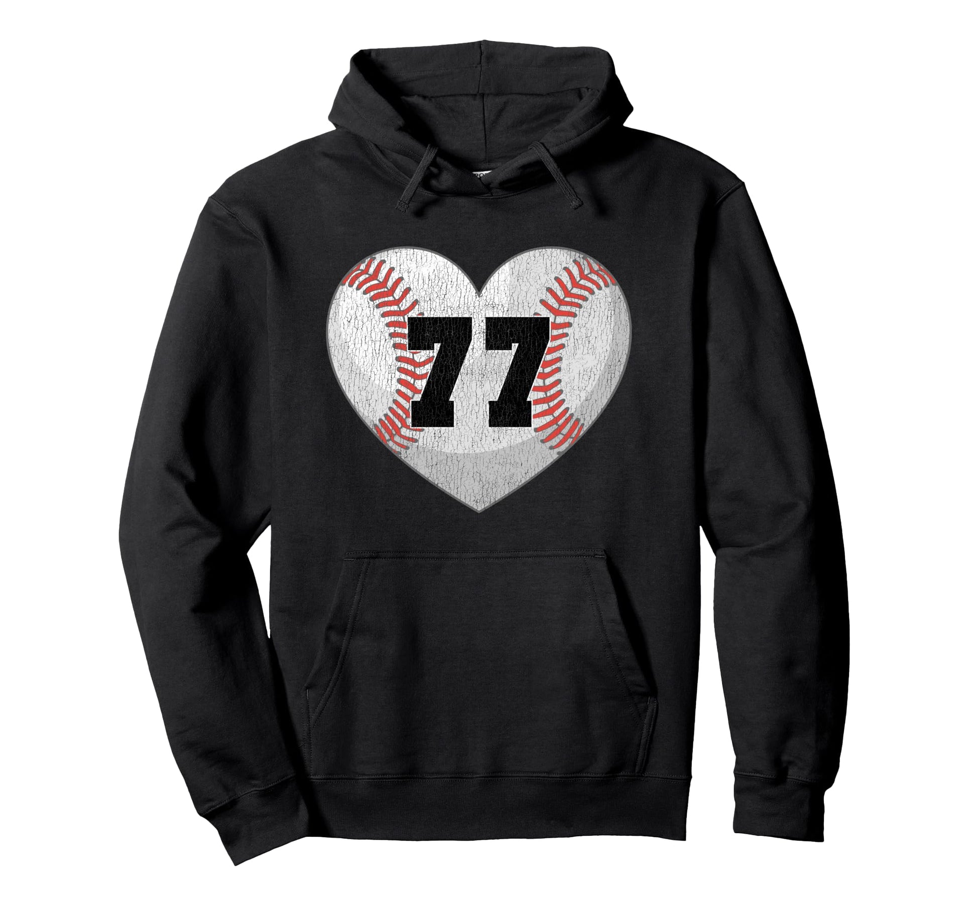 Baseball Number 77 Distressed Heart Hoodie - Aesthetic Graphic Men Women - T-Shirt, Sweatshirt, Hoodie