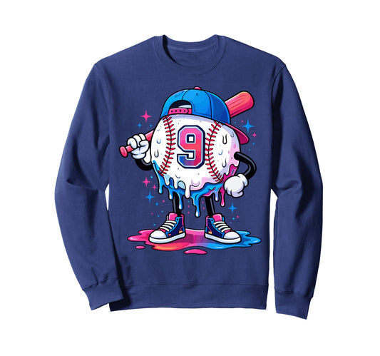 Baseball 9 Year Old Ice Cream Sweatshirt - Fun Novelty Design for Adults - T-Shirt, Sweatshirt, Hoodie