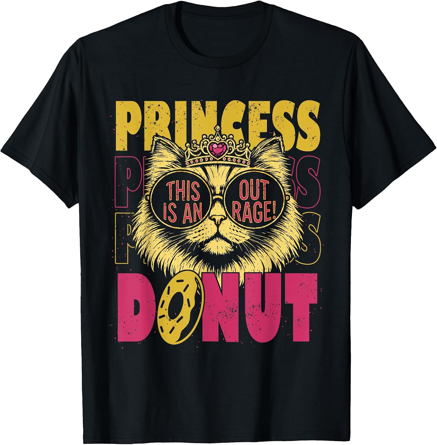 This is an Outrage Funny Princess Cat Donut Gold - Adult & Kids T-Shirts, Sweatshirts & Hoodies apparel design preview 1
