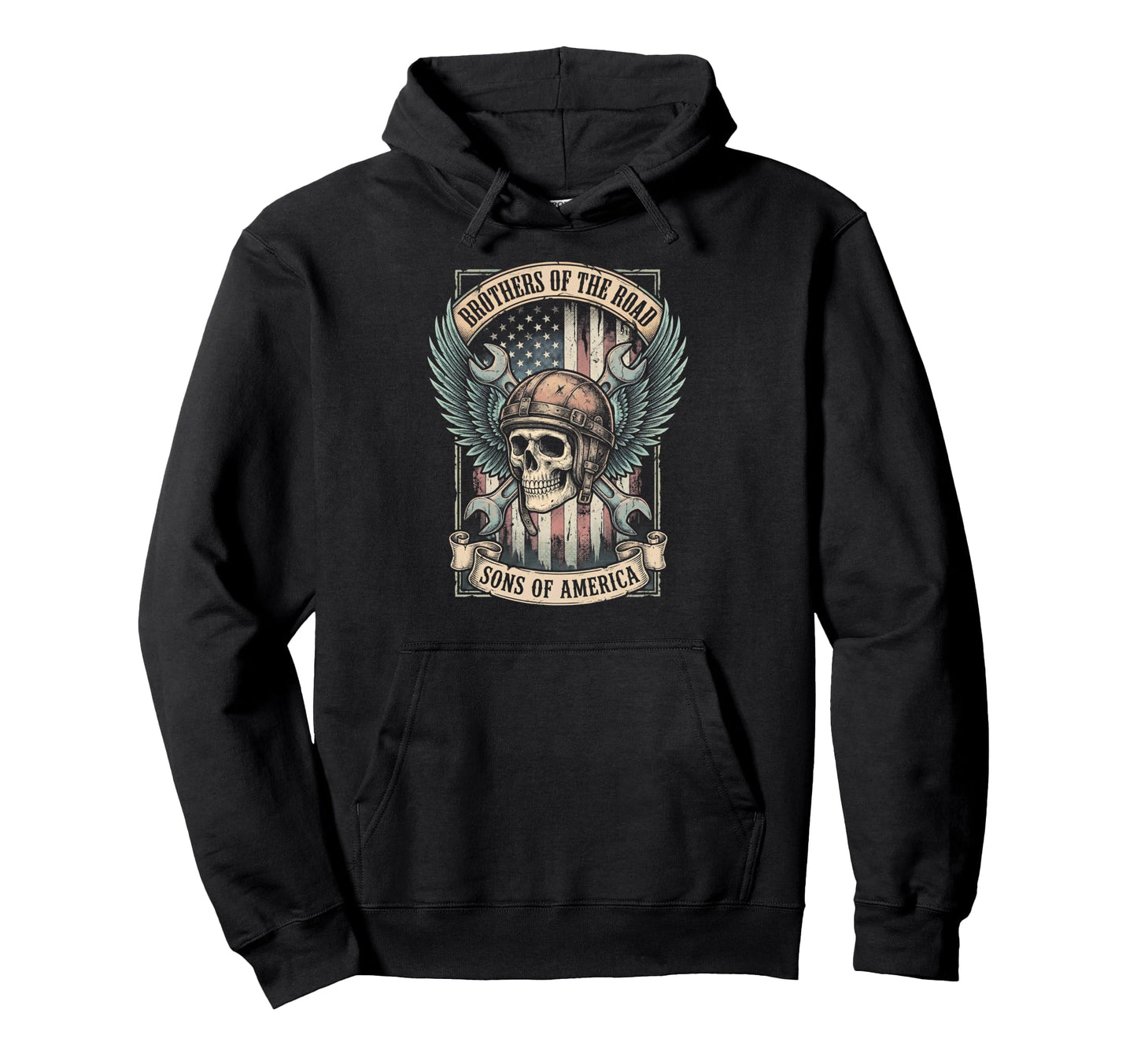 Biker Skull Mechanic American Flag Hoodie - Unique Graphic Unisex - T-Shirt, Sweatshirt, Hoodie