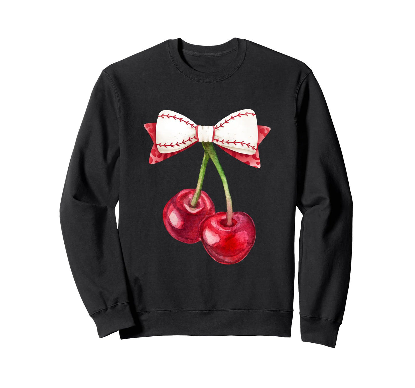 Cherry Cherries Coquette Bow Baseball Sweatshirt - Unique Graphic Unisex - T-Shirt, Sweatshirt, Hoodie