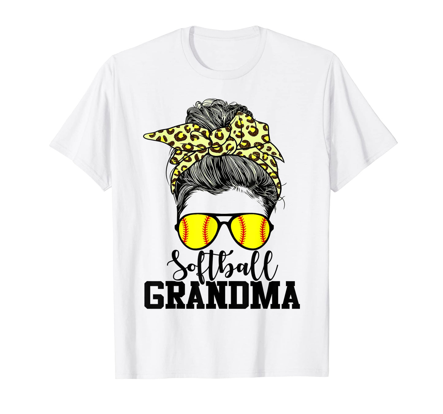 Softball Grandma Messy Bun Leopard T-Shirt - Streetwear Style Men Women - T-Shirt, Sweatshirt, Hoodie