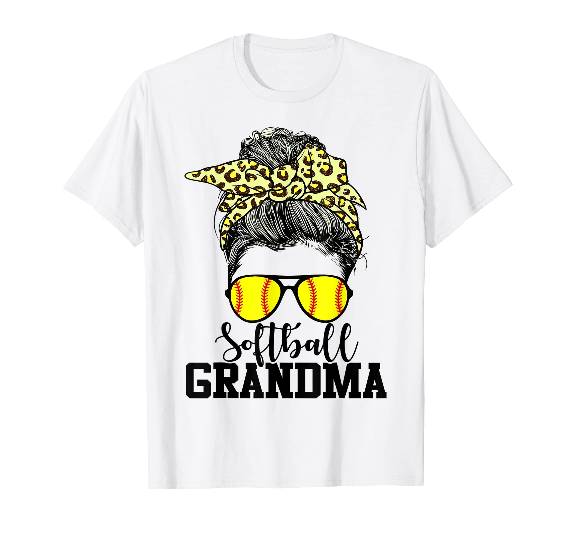 Softball Grandma Messy Bun Leopard T-Shirt - Streetwear Style Men Women - T-Shirt, Sweatshirt, Hoodie