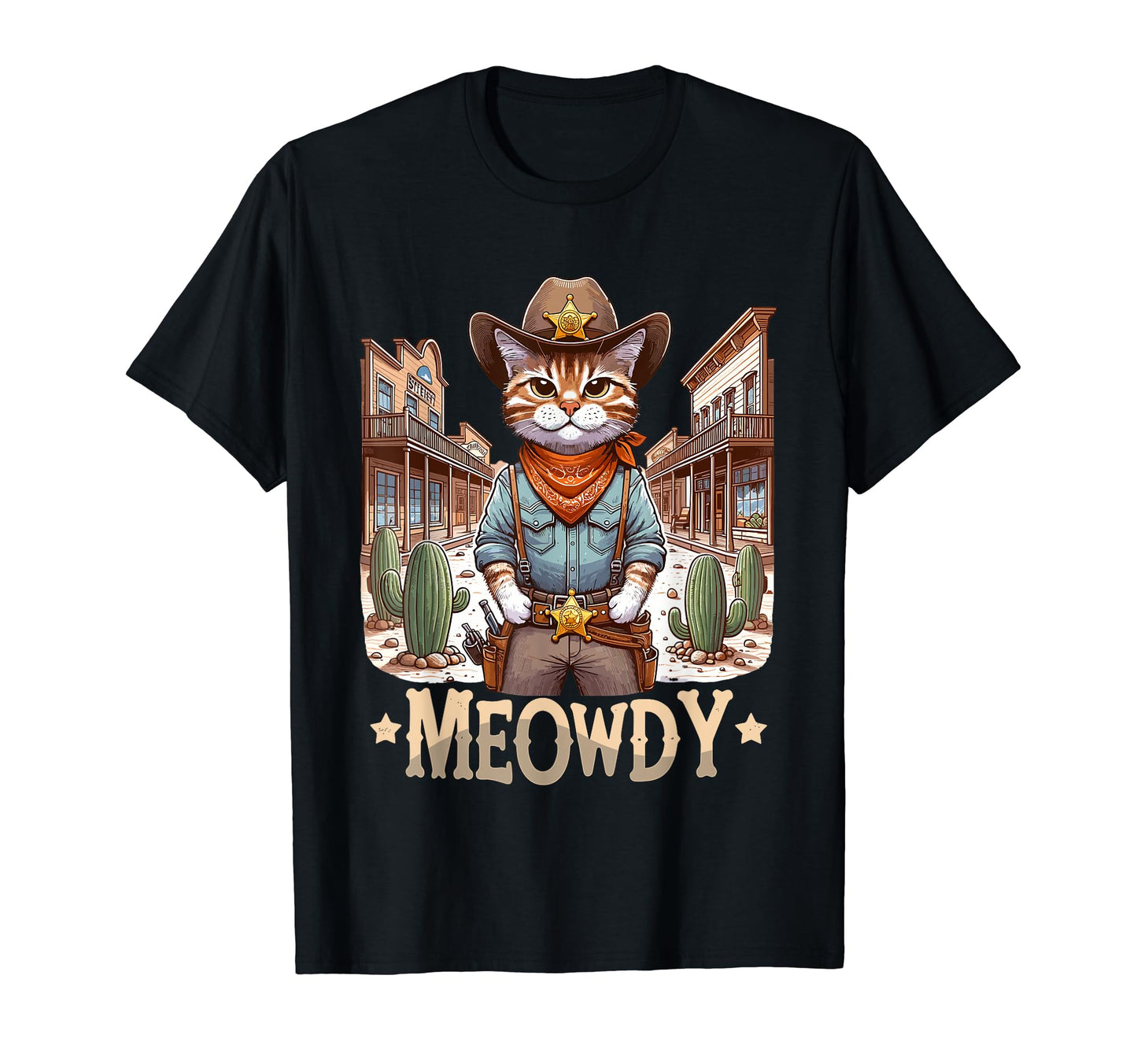 Meowdy Country Cowboy Western Cat T-Shirt - Graphic Print for Adults - T-Shirt, Sweatshirt, Hoodie
