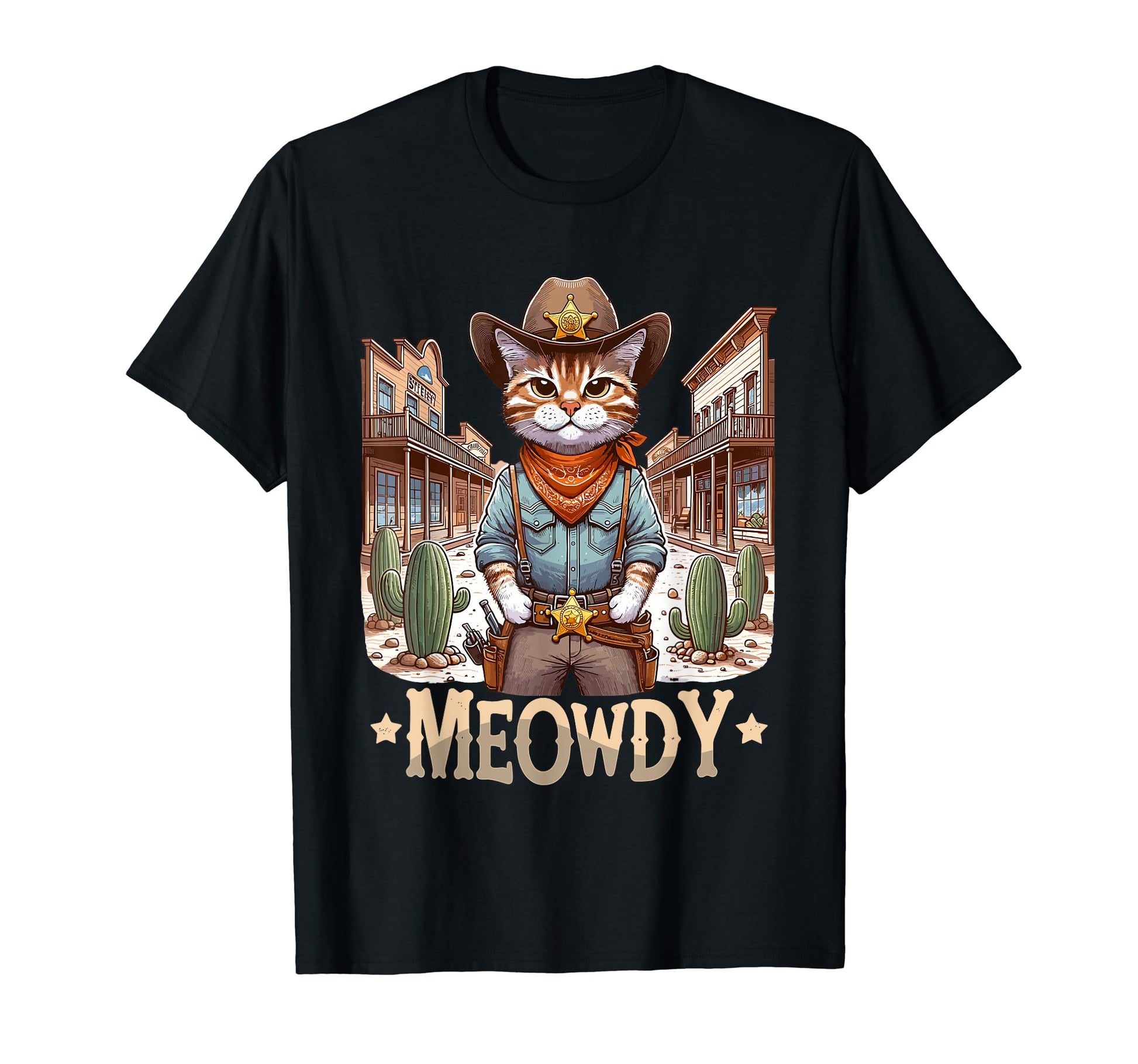 Meowdy Country Cowboy Western Cat T-Shirt - Graphic Print for Adults - T-Shirt, Sweatshirt, Hoodie