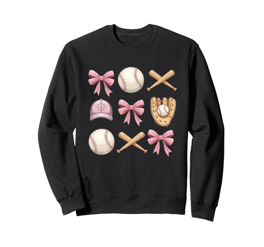 Baseball Coquette Bow Mom Sister Sweatshirt - Minimalist Print Unisex - T-Shirt, Sweatshirt, Hoodie