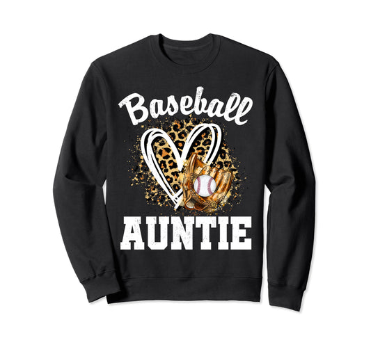 Baseball Auntie Leopard Heart Sweatshirt - Unique Graphic Men Women - T-Shirt, Sweatshirt, Hoodie