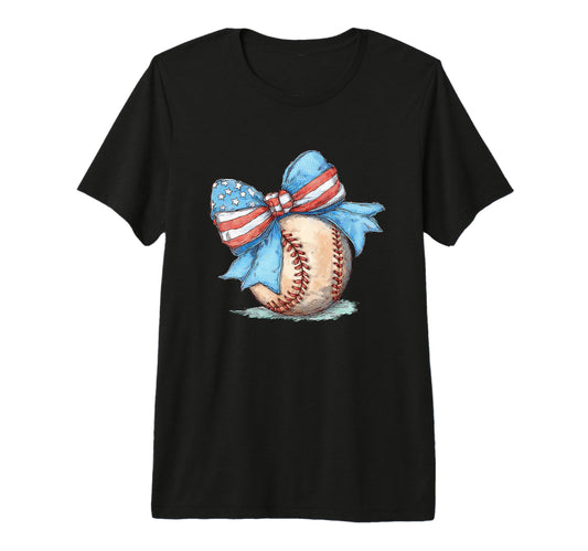 American Flag Baseball Player Bat Bow T-Shirt - Graphic Print Unisex - T-Shirt, Sweatshirt, Hoodie