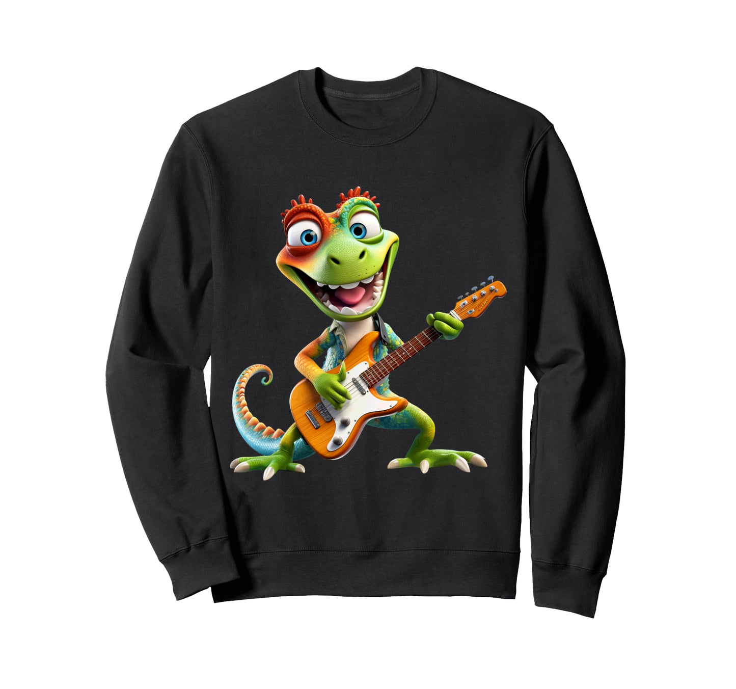 Cartoon Lizard Rocker Playing Sweatshirt - Minimalist Print Men Women - T-Shirt, Sweatshirt, Hoodie
