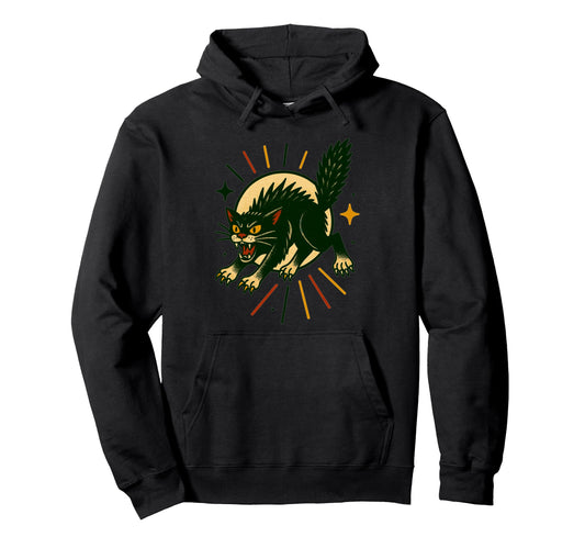 Angry Black Cat Americana Tattoo Flash Hoodie - Unique Graphic Unisex - T-Shirt, Sweatshirt, Hoodie