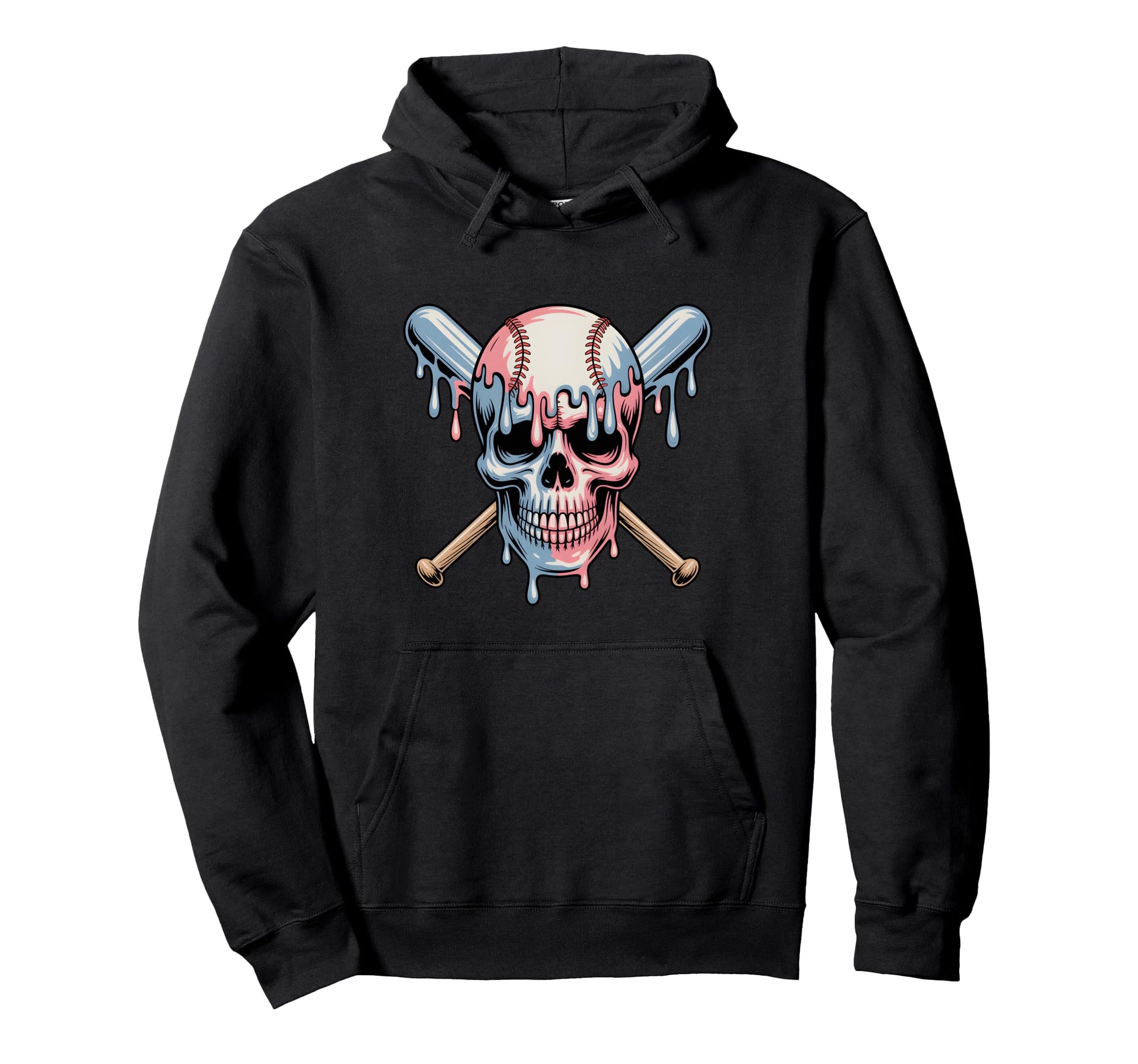 Baseball Skull Drip Baseball Drip Hoodie - Casual Everyday Wear for Adults - T-Shirt, Sweatshirt, Hoodie