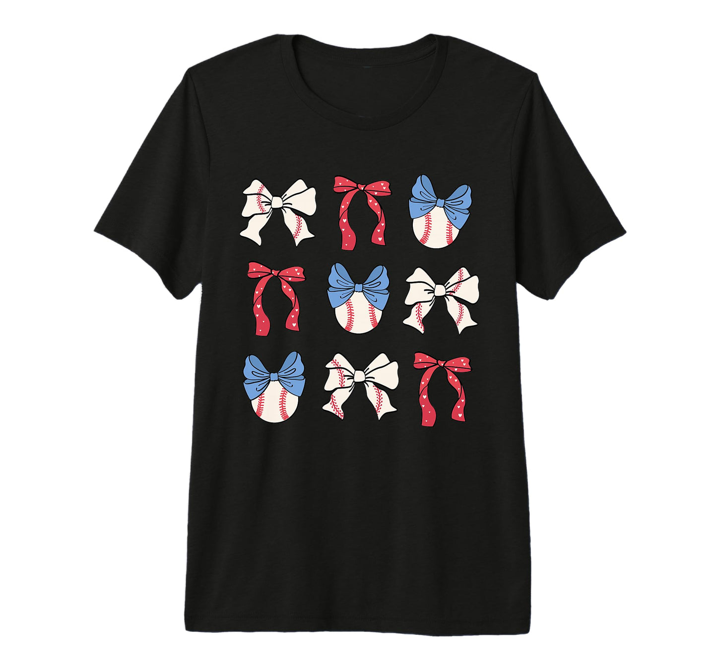 Bow Coquette Ribbon American Baseball Fan T-Shirt - Graphic Print Unisex - T-Shirt, Sweatshirt, Hoodie