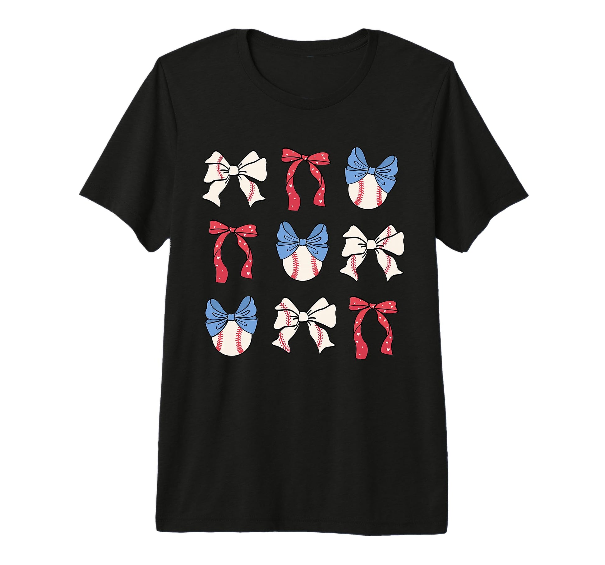 Bow Coquette Ribbon American Baseball Fan T-Shirt - Graphic Print Unisex - T-Shirt, Sweatshirt, Hoodie