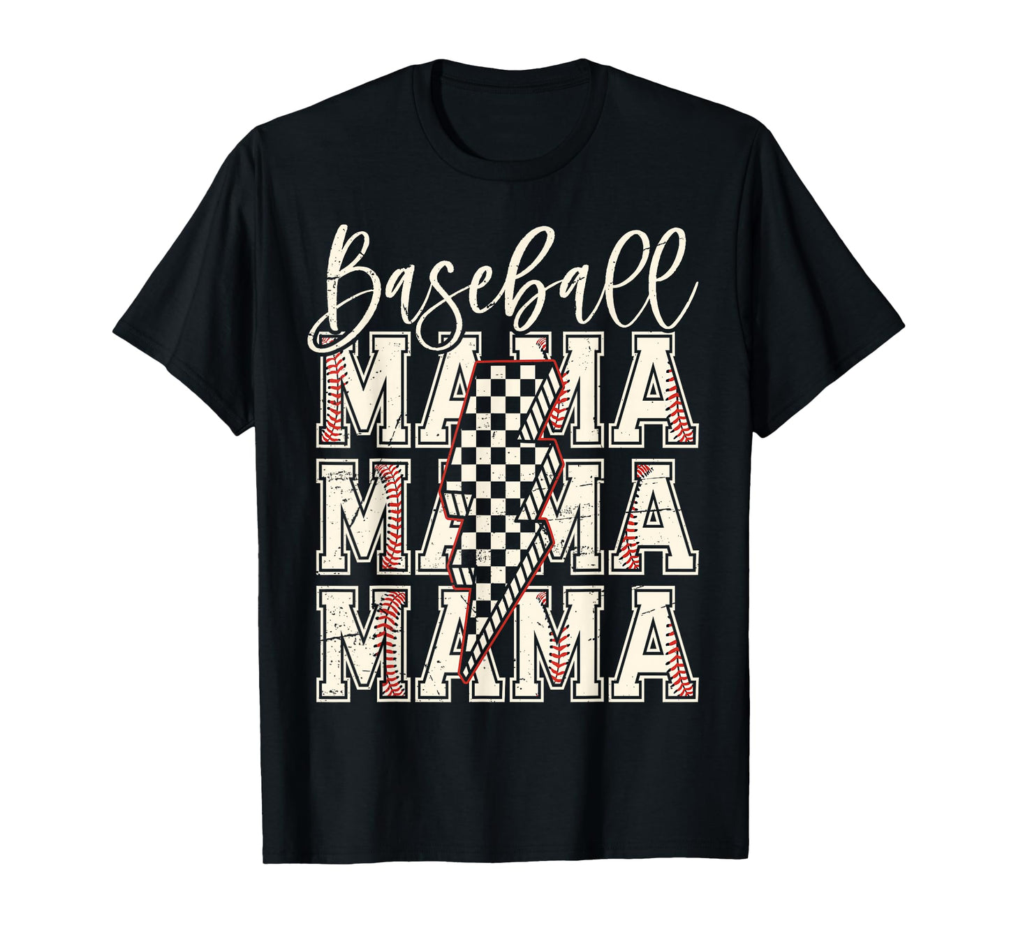 Checkered Baseball Mama Black White T-Shirt - Unique Graphic Unisex - T-Shirt, Sweatshirt, Hoodie
