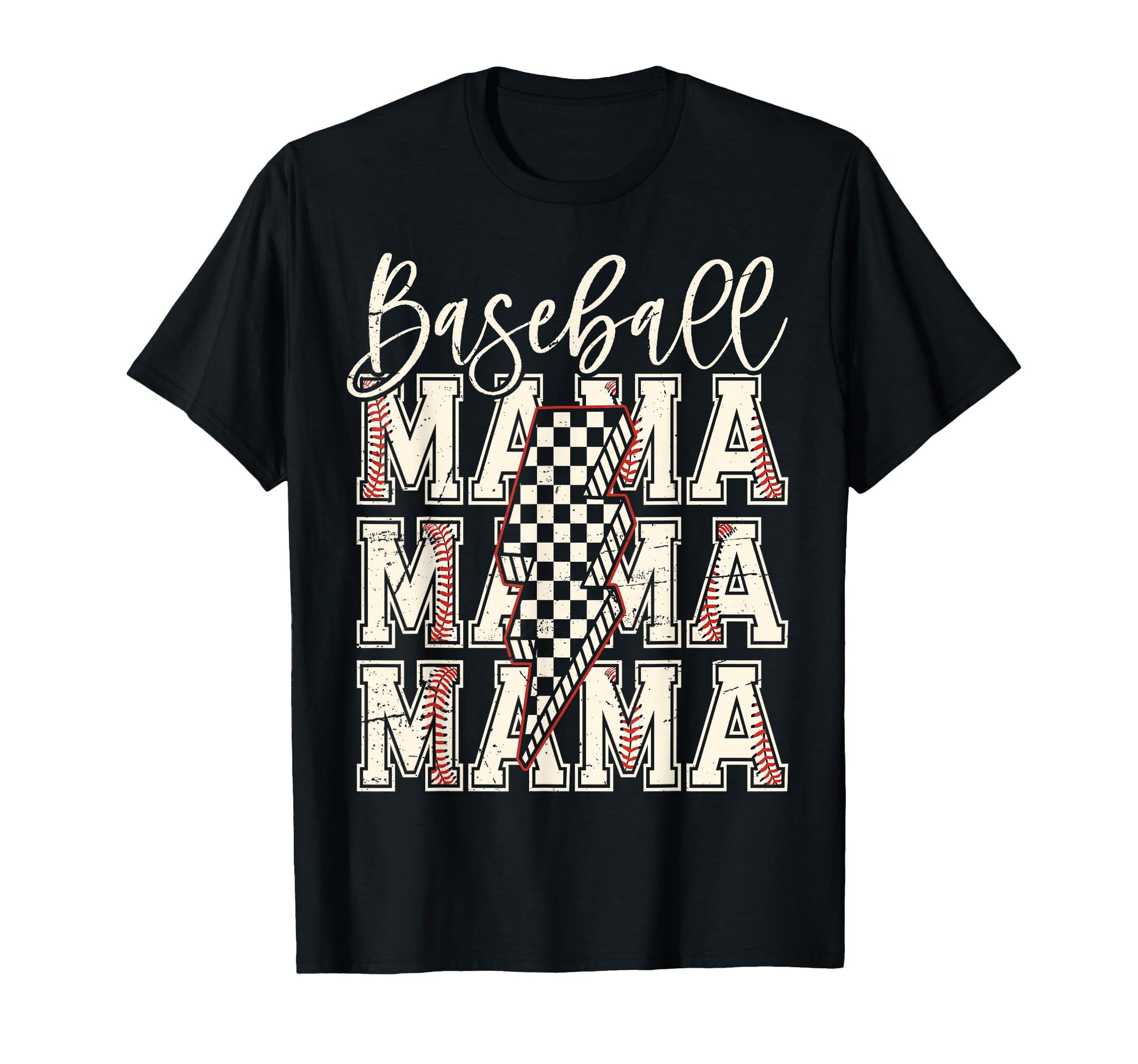 Checkered Baseball Mama Black White T-Shirt - Unique Graphic Unisex - T-Shirt, Sweatshirt, Hoodie