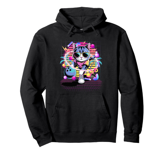 80S Vaporwave Cat Bowler Sunglasses Hoodie - Streetwear Style Unisex - T-Shirt, Sweatshirt, Hoodie