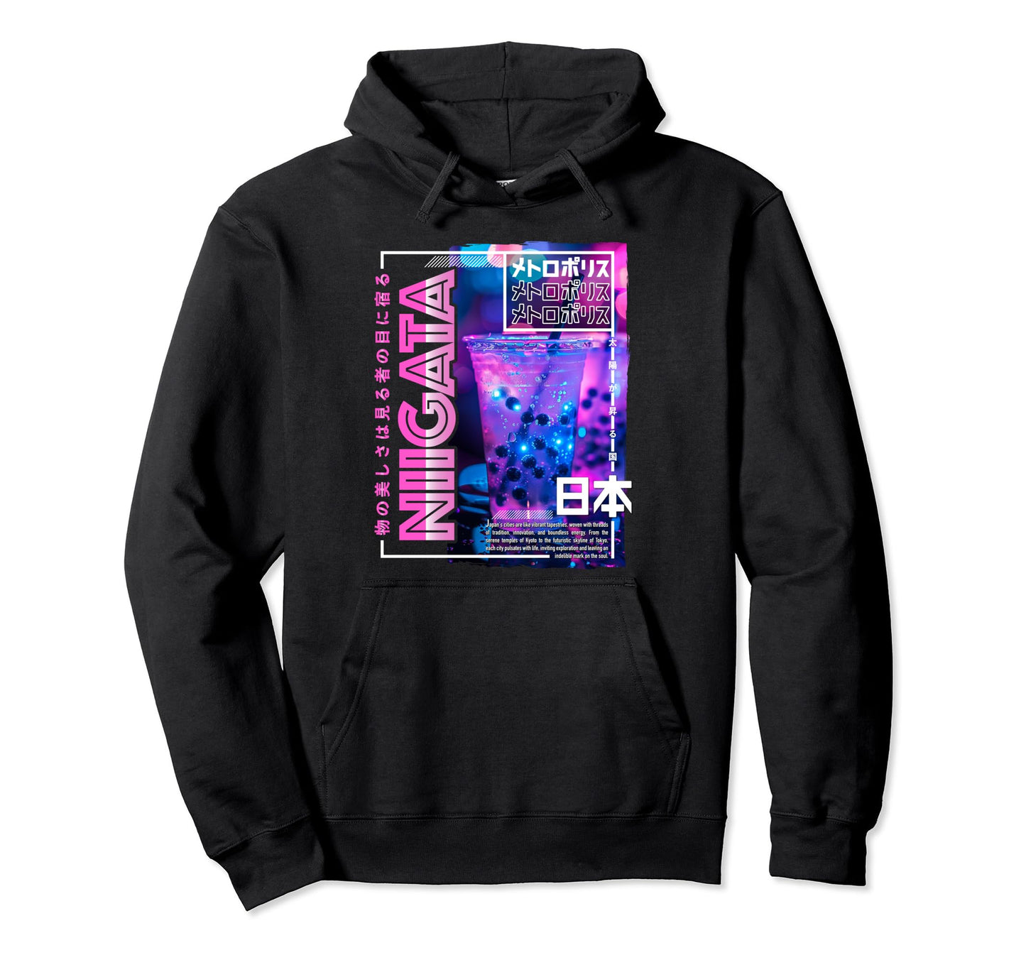 Niigata City 80S Synthwave Boba Tea Japan Hoodie - Graphic Print Men Women - T-Shirt, Sweatshirt, Hoodie