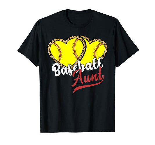 Baseball Aunt Leopard Heart Auntie T-Shirt - Unique Graphic for Adults - T-Shirt, Sweatshirt, Hoodie
