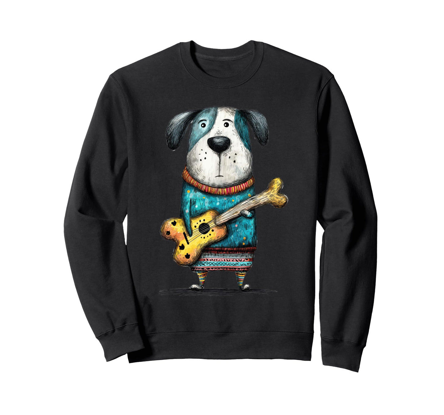 Whimsical Dog Playing Bone Guitar Art Sweatshirt - Aesthetic Graphic Unisex - T-Shirt, Sweatshirt, Hoodie