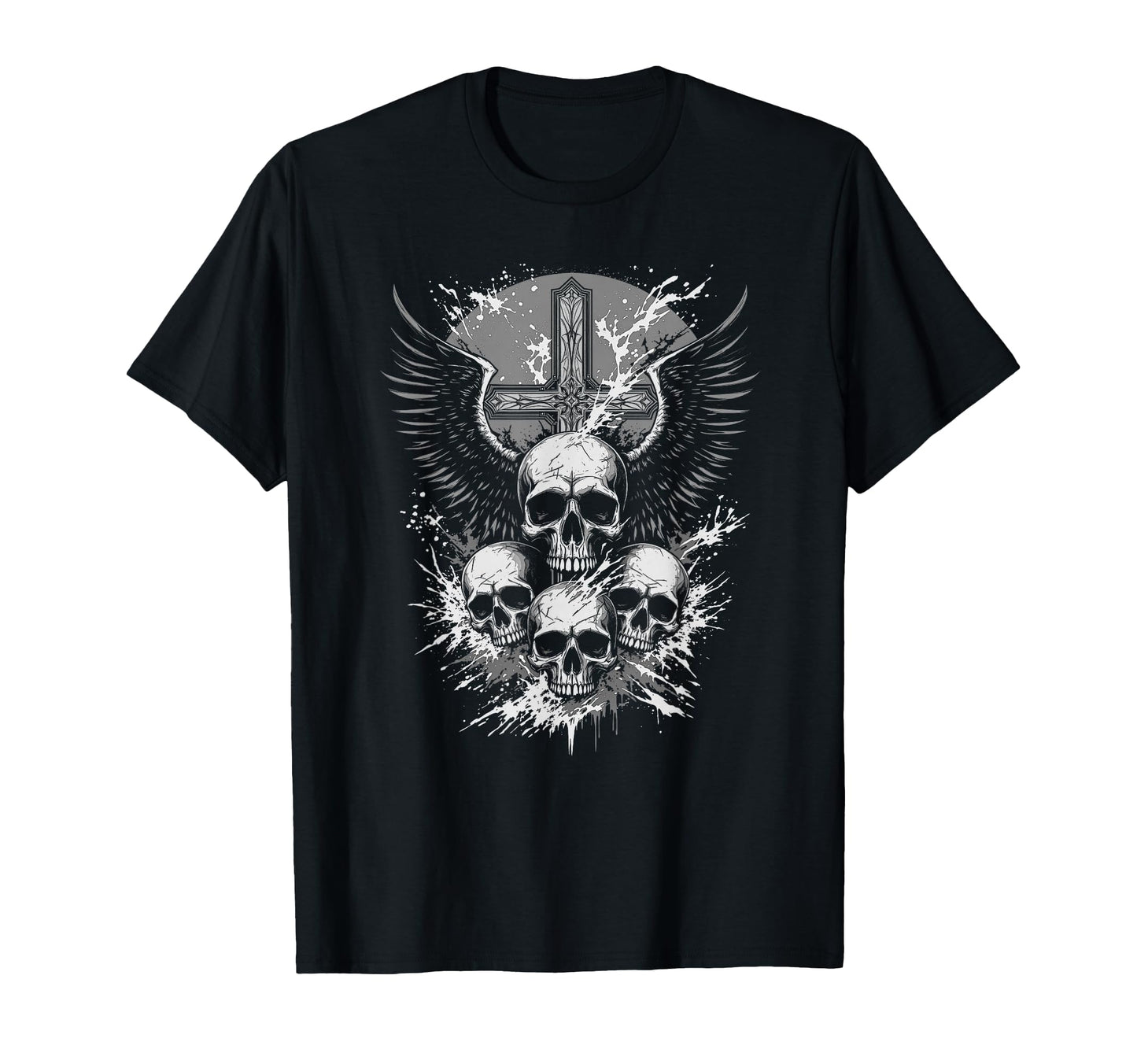 Gothic Skull Cross Art Wings Grunge T-Shirt - Graphic Print for Adults - T-Shirt, Sweatshirt, Hoodie