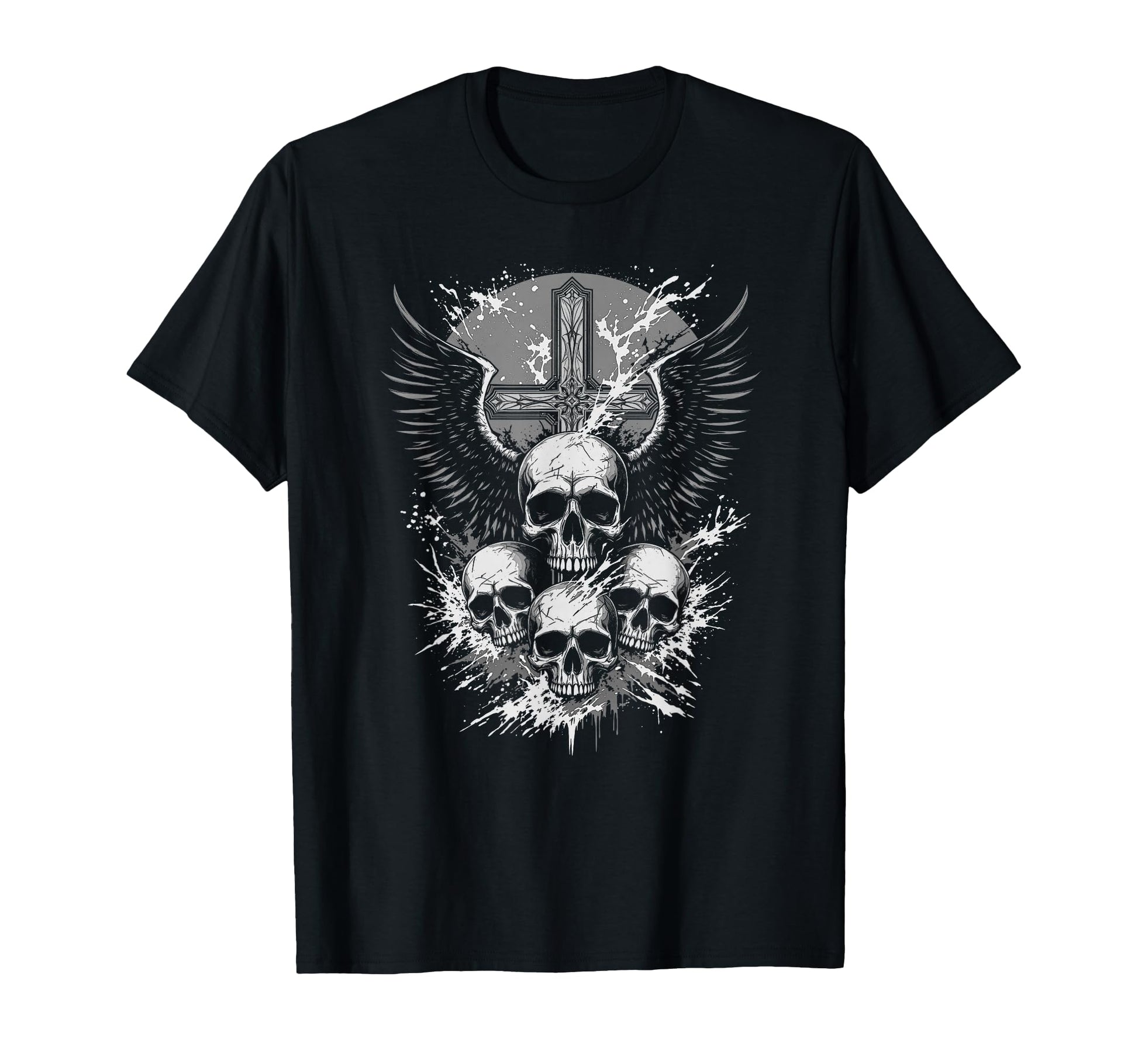 Gothic Skull Cross Art Wings Grunge T-Shirt - Graphic Print for Adults - T-Shirt, Sweatshirt, Hoodie