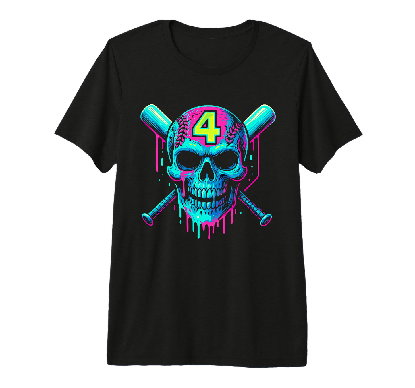 Baseball Skull Drip 4Th Birthday 4 Year T-Shirt - Graphic Print for Adults - T-Shirt, Sweatshirt, Hoodie