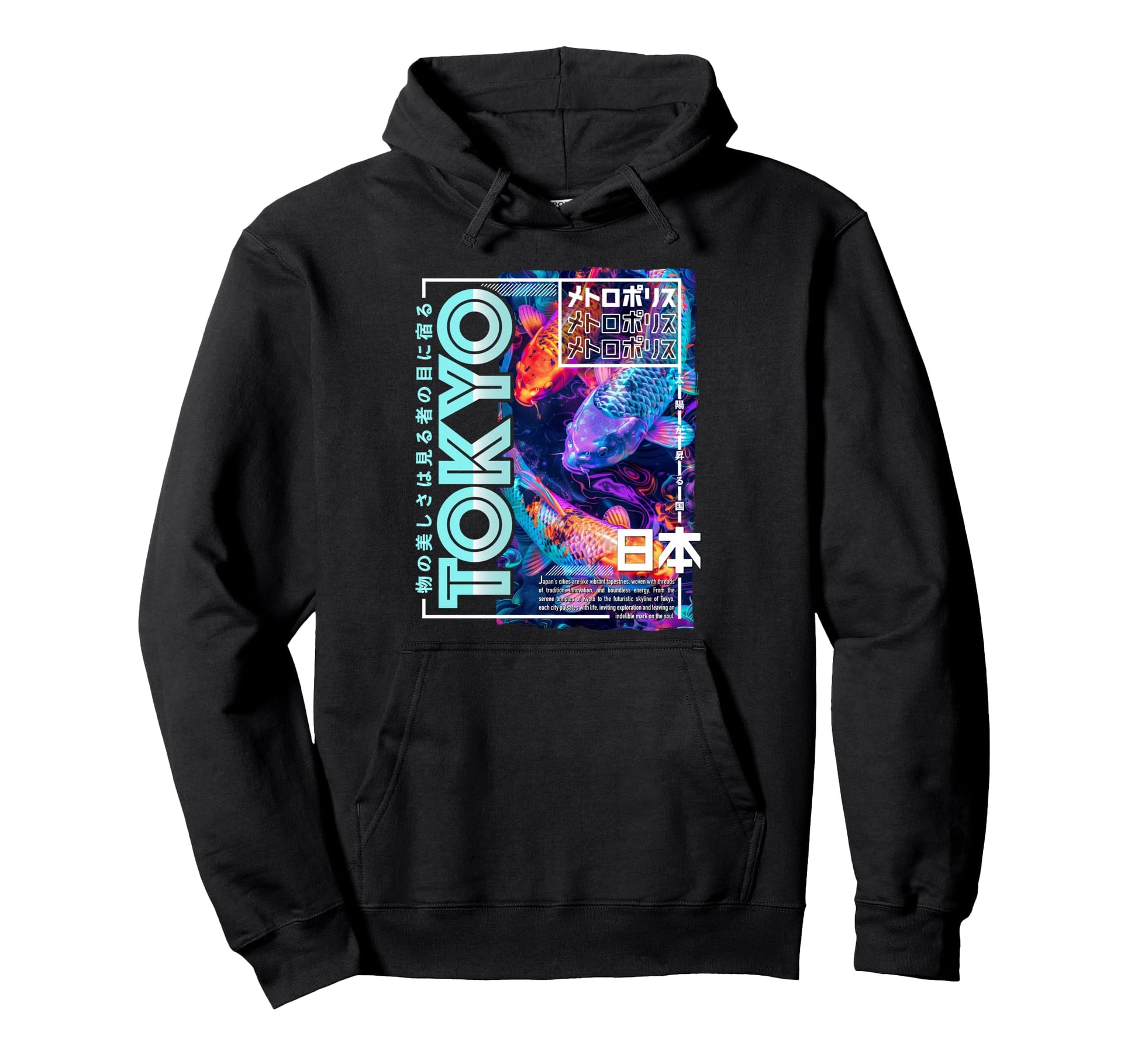 Tokyo City 80S Synthwave Koi Carp Hoodie - Streetwear Style for Adults - T-Shirt, Sweatshirt, Hoodie