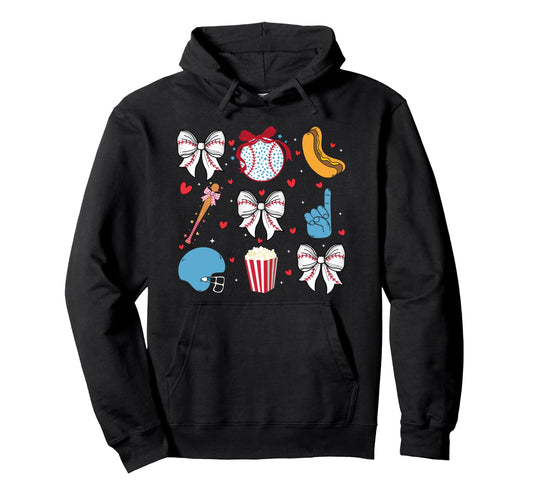 Baseball Coquette Bow Cheer Game Day Hoodie - Graphic Print Men Women - T-Shirt, Sweatshirt, Hoodie