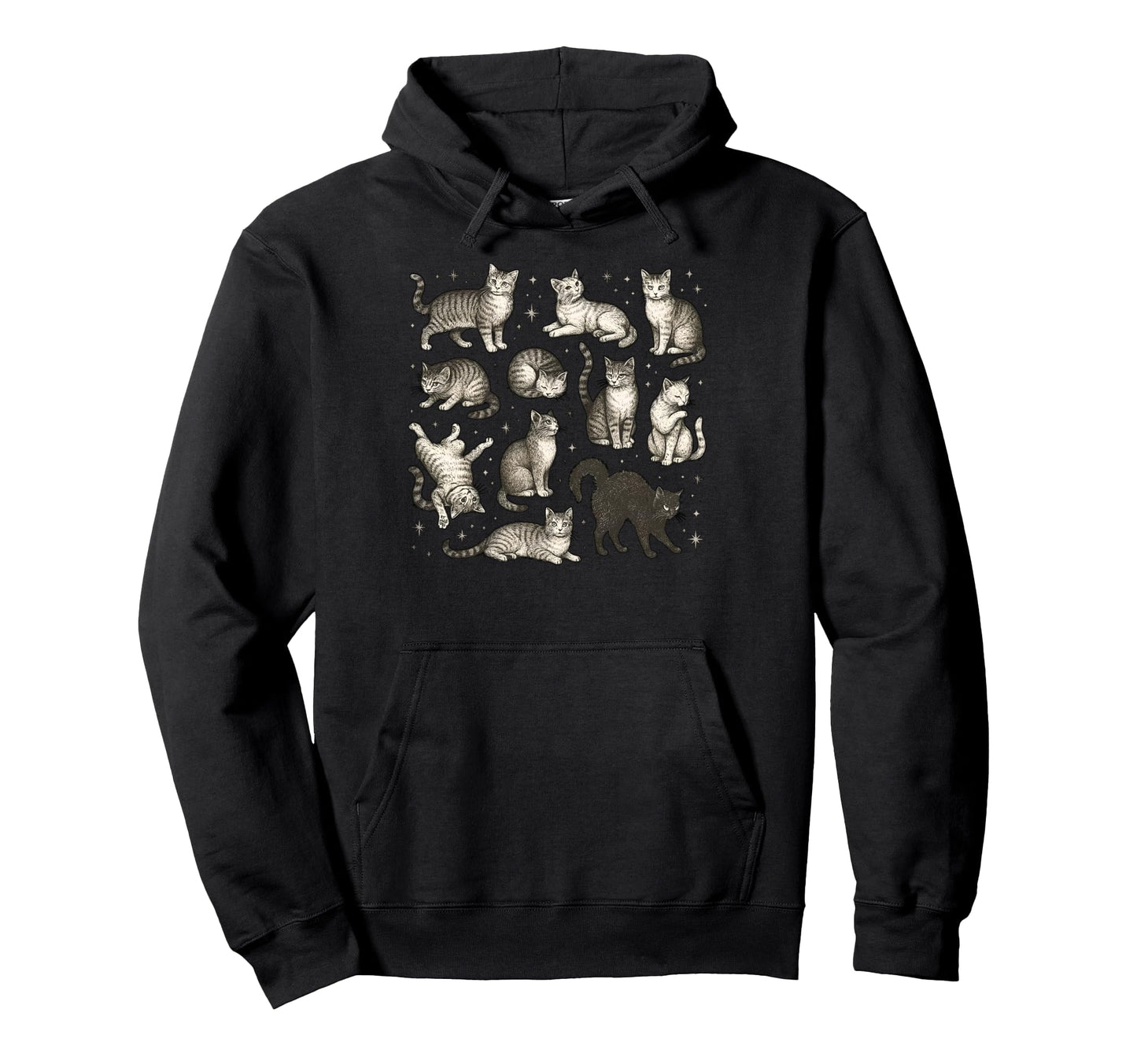 Cat Tattoo Stars And Multiple Poses Hoodie - Casual Everyday Wear Unisex - T-Shirt, Sweatshirt, Hoodie