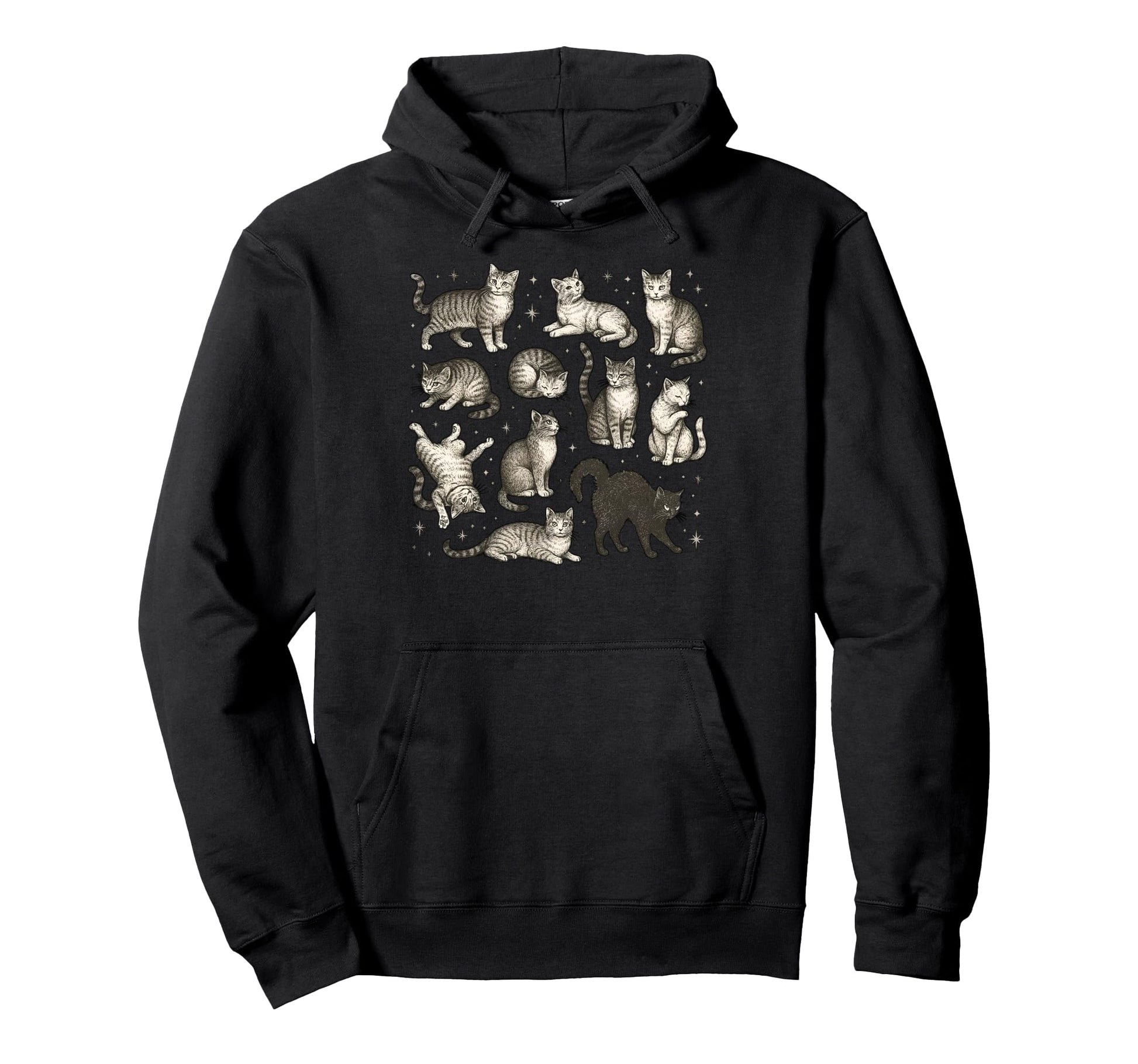 Cat Tattoo Stars And Multiple Poses Hoodie - Casual Everyday Wear Unisex - T-Shirt, Sweatshirt, Hoodie