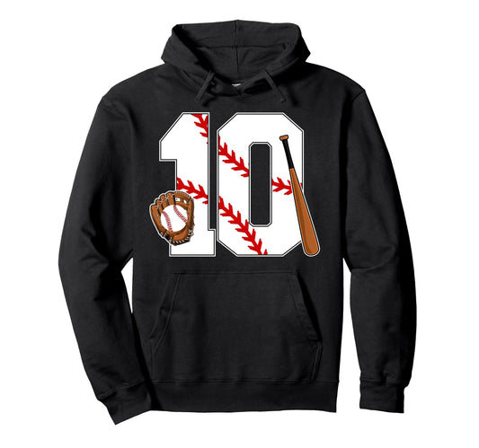 10Th Birthday Baseball Ten Year Old Hoodie - Fun Novelty Design Men Women - T-Shirt, Sweatshirt, Hoodie