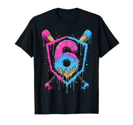 6Th Birthday Baseball Ice Cream Drip T-Shirt - Streetwear Style Men Women - T-Shirt, Sweatshirt, Hoodie