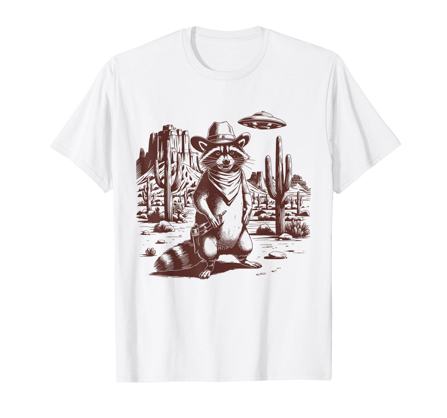 Raccoon Ufo Western Alien 90S Cowboy T-Shirt - Casual Everyday Wear Unisex - T-Shirt, Sweatshirt, Hoodie