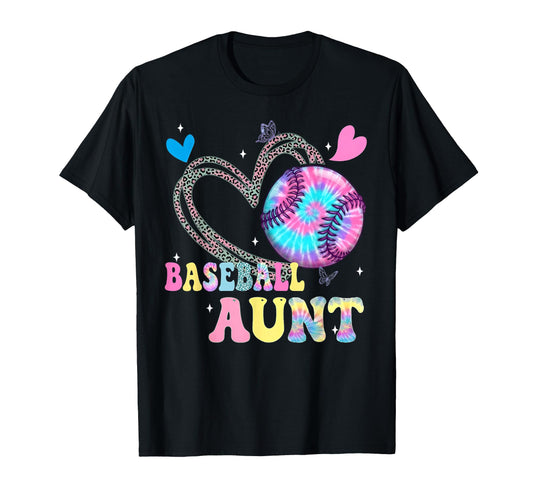 Baseball Aunt Leopard Heart Tie Dye T-Shirt - Minimalist Print for Adults - T-Shirt, Sweatshirt, Hoodie