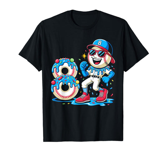 Baseball 8 Year Old Ice Cream Drip T-Shirt - Aesthetic Graphic for Adults - T-Shirt, Sweatshirt, Hoodie
