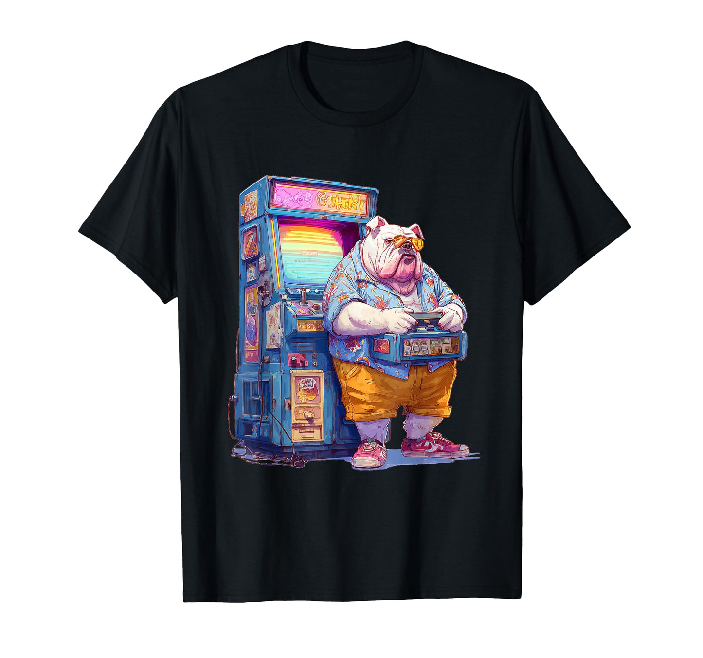 Funny English Bulldog Gamer Dog 80S T-Shirt - Streetwear Style Men Women - T-Shirt, Sweatshirt, Hoodie