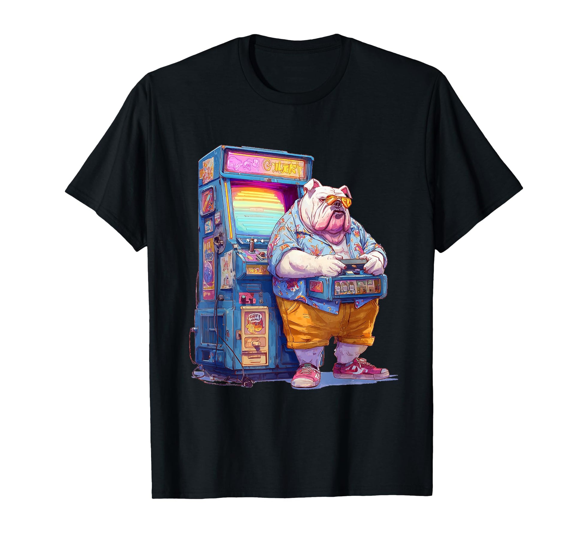 Funny English Bulldog Gamer Dog 80S T-Shirt - Streetwear Style Men Women - T-Shirt, Sweatshirt, Hoodie