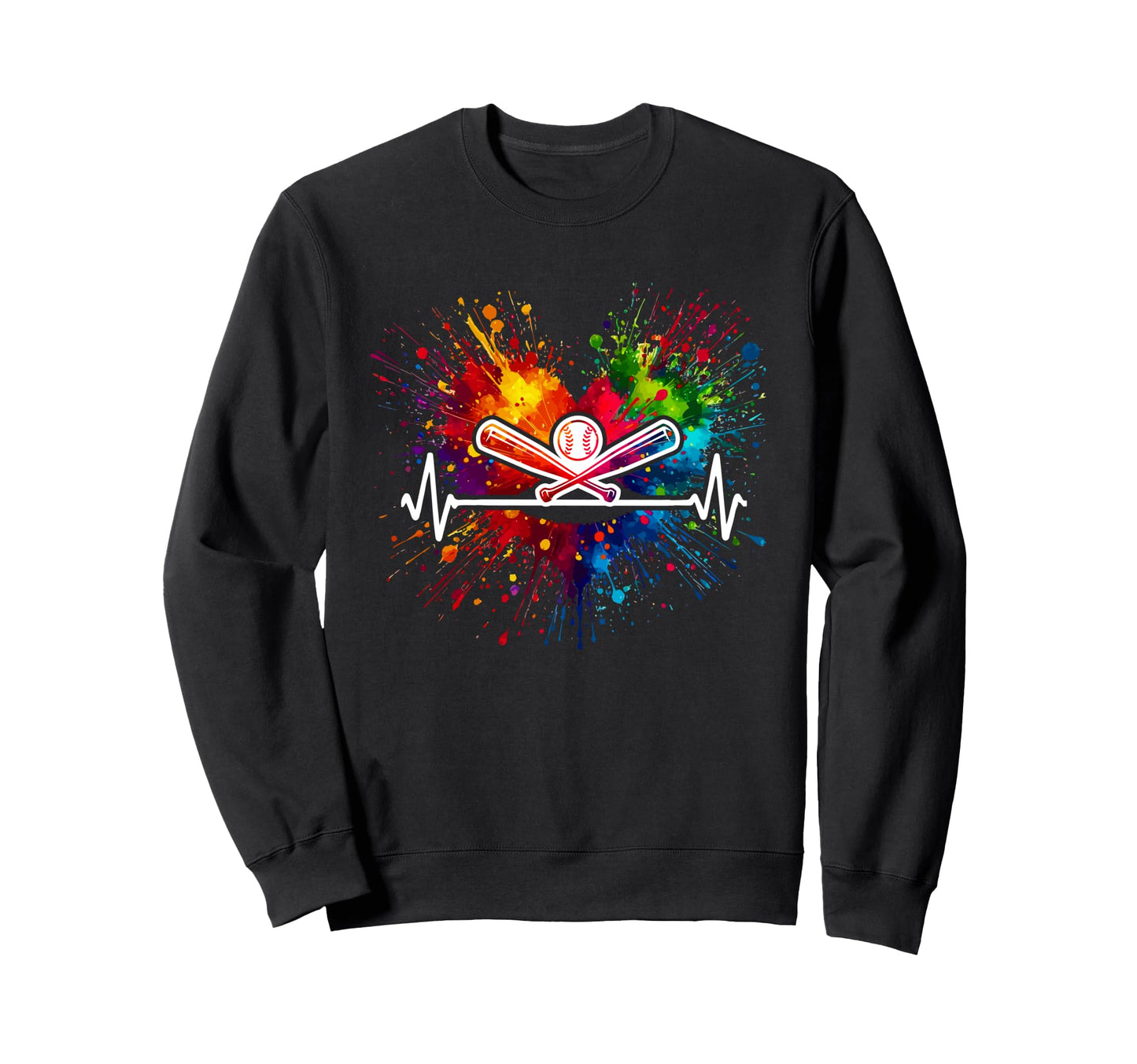 Baseball Heartbeat Colorful Splash Sweatshirt - Custom Art Print Unisex - T-Shirt, Sweatshirt, Hoodie