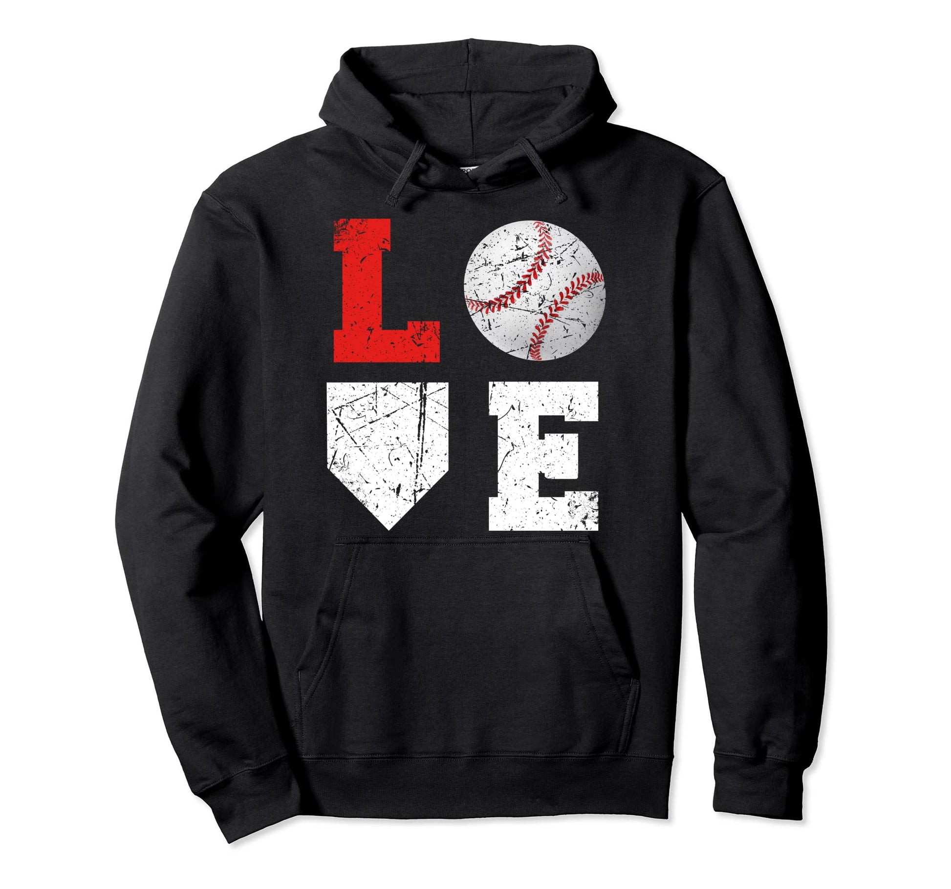 Love Baseball Distressed Hoodie - Casual Everyday Wear Men Women - T-Shirt, Sweatshirt, Hoodie