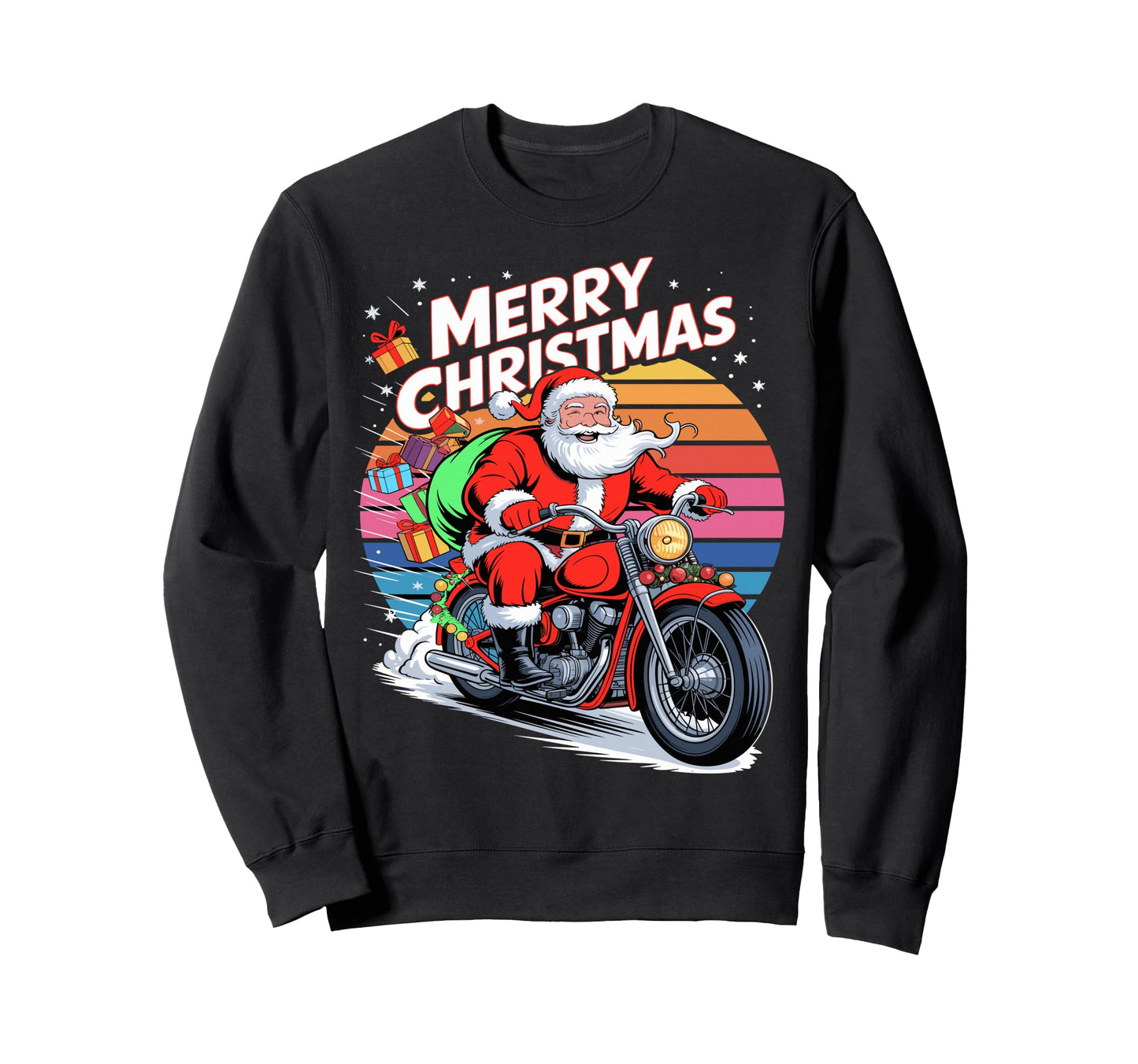 Merry Santa Riding Motorcycle Sweatshirt - Trendy Graphic Men Women - T-Shirt, Sweatshirt, Hoodie