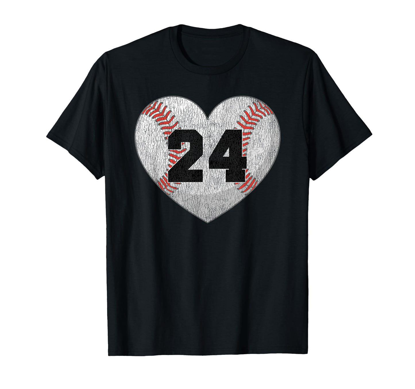 Baseball Number 24 Distressed Heart T-Shirt - Streetwear Style for Adults - T-Shirt, Sweatshirt, Hoodie