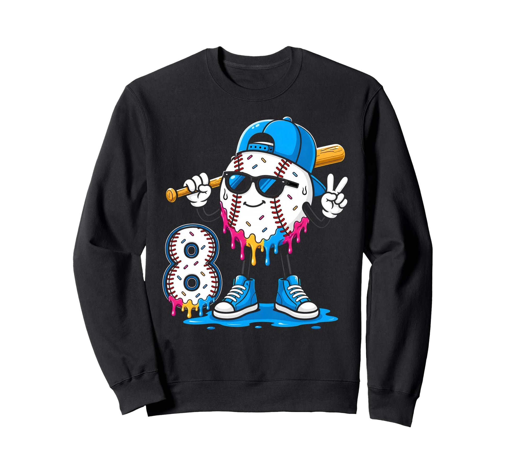8Th Birthday Baseball Ice Cream Drip Sweatshirt - Unique Graphic Men Women - T-Shirt, Sweatshirt, Hoodie