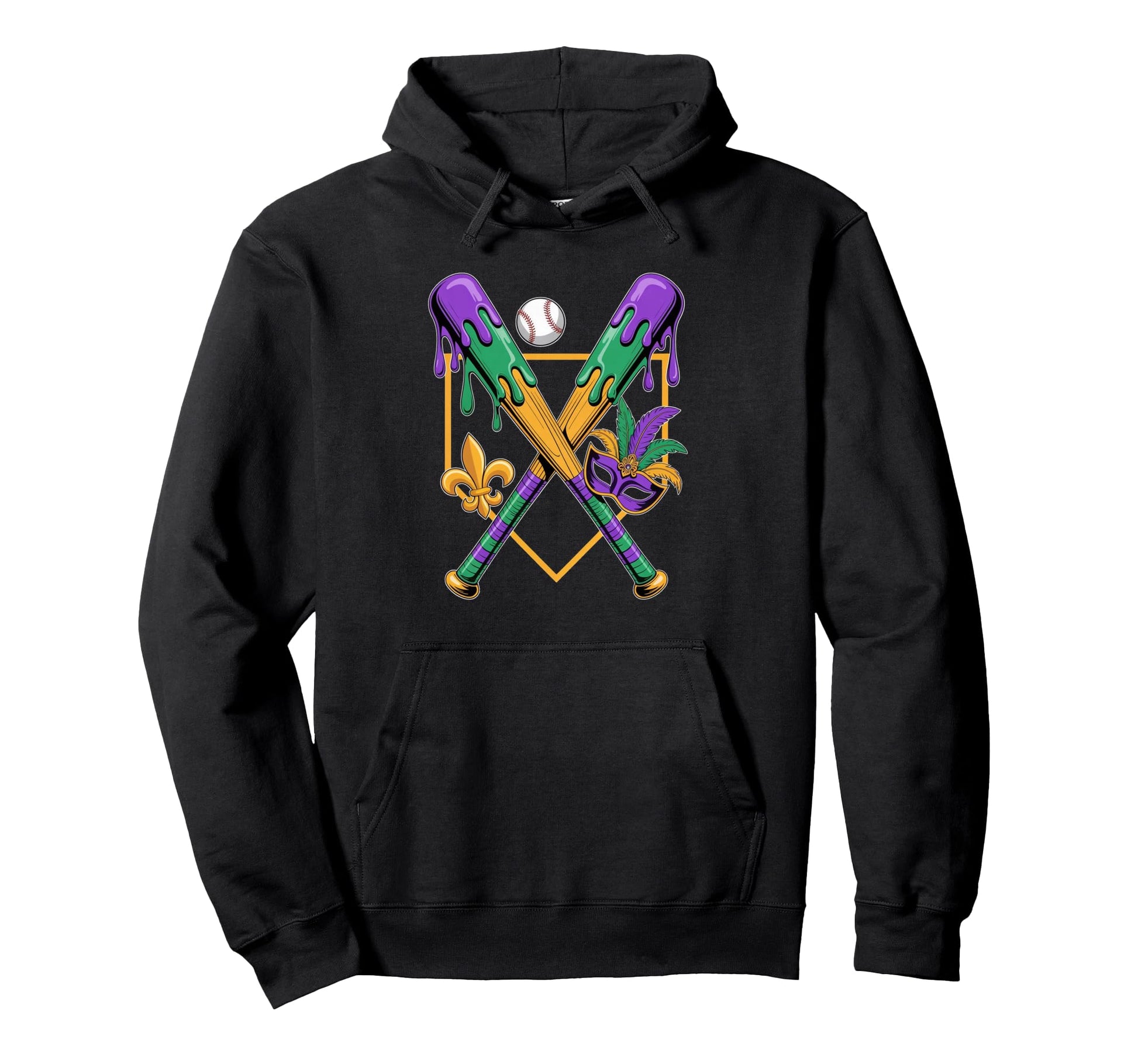 Baseball Mardi Gras Carnival Party Hoodie - Custom Art Print for Adults - T-Shirt, Sweatshirt, Hoodie